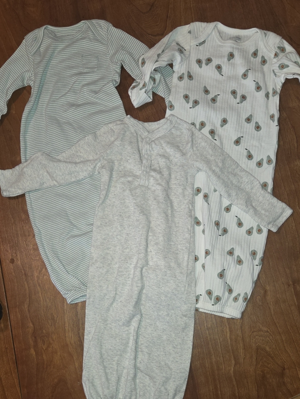 Neutral Green & Gray Baby Sleep Gowns - Soft Long-Sleeve Pajamas